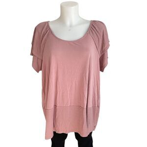 Soft Surroundings Dusty Rose Ribbed Layered‎ Short Sleeve Tunic Top  size Large
